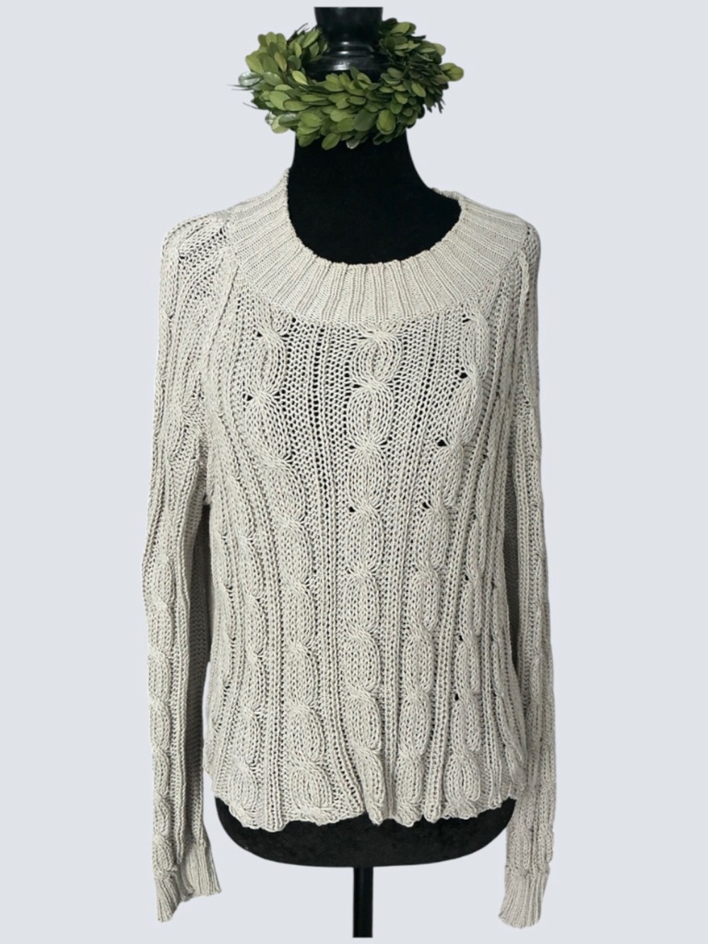 Wooden Ships Cropped Crew Neck Lightweight Beige Cable Knit Sweater SZ S/M